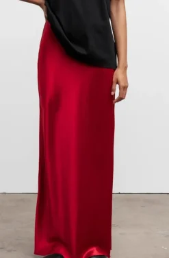 Ahlvar Gallery - Hana Long Logo Satin Skirt - Red