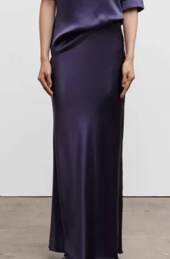 Ahlvar Gallery - Hana Long Logo Satin Skirt - Plum