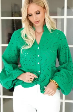 Blond Hour - Anglaise Blouse - Vibrant Green