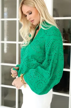 Blond Hour - Anglaise Blouse - Vibrant Green