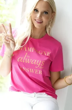 Blond Hour - Champagne is Always the Answer Tshirt - Cerise Gold