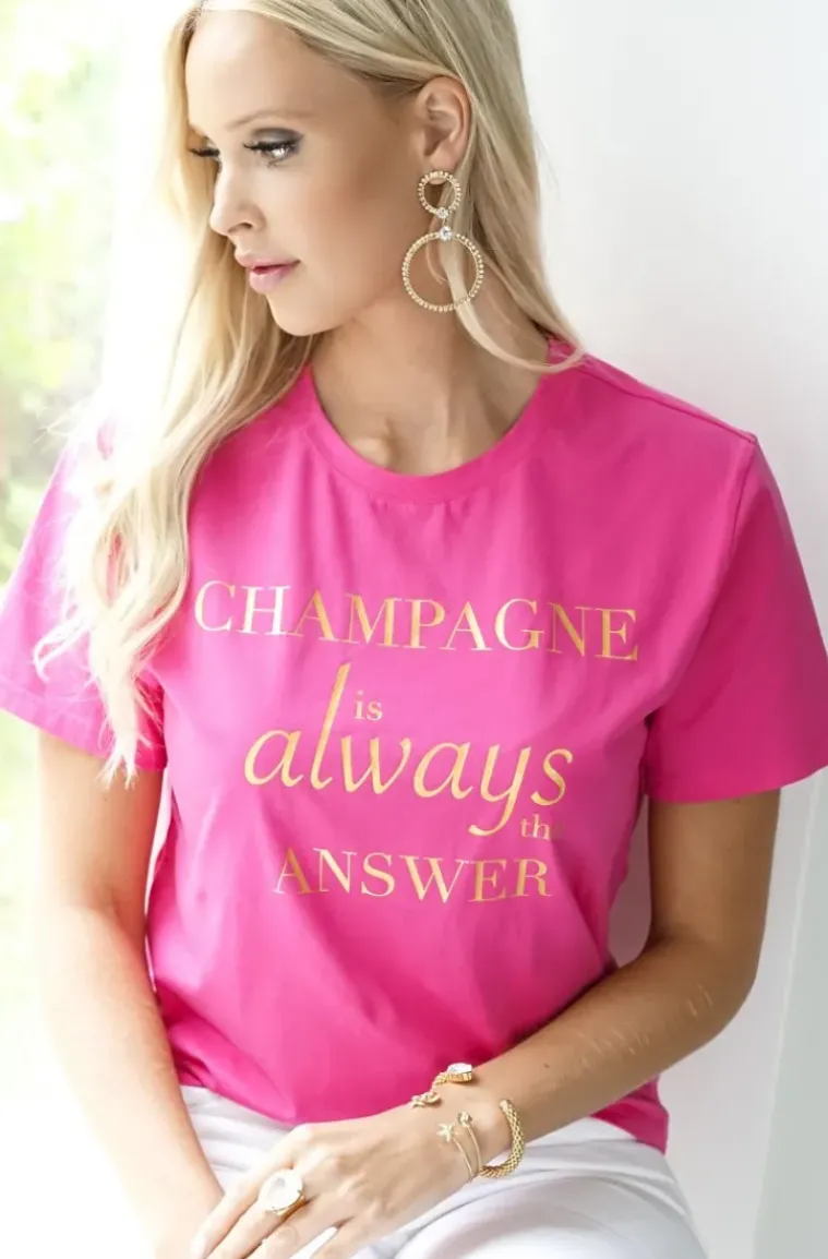 Blond Hour - Champagne is Always the Answer Tshirt - Cerise Gold