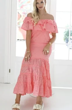 Blond Hour - Formentera Maxi Dress Broderie Angalise - Coral