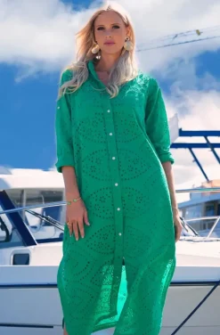 Blond Hour - Palma Shirt Dress Anglaise - Vibrant Green
