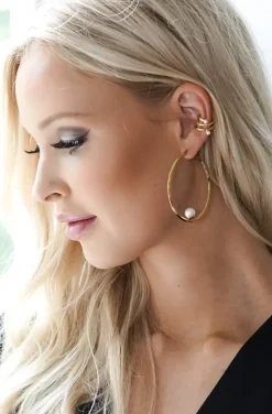 Blond Hour - Pearl Loop Earrings - Gold