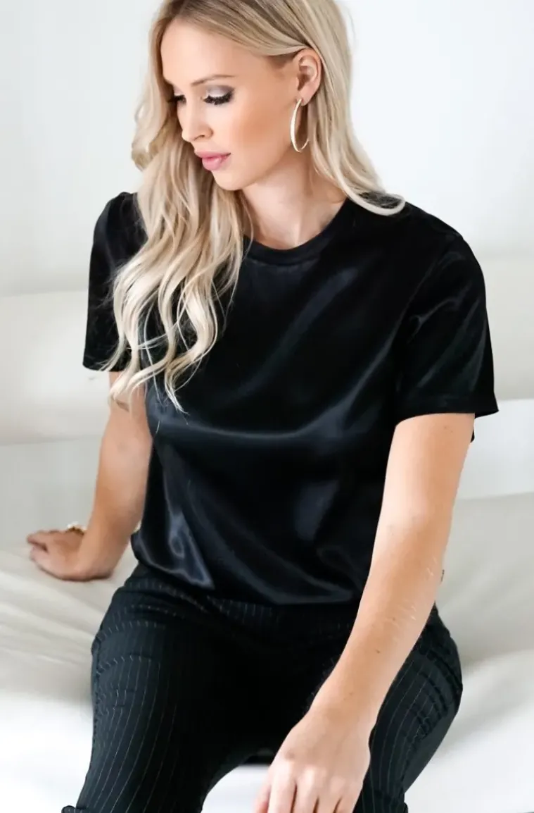 Blond Hour - Perfect Shiny Roundneck Top - Black