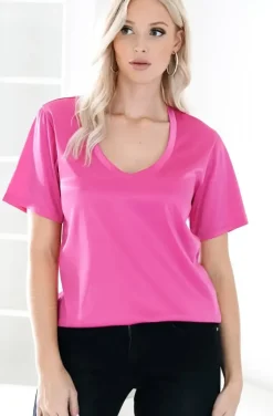 Blond Hour - Perfect Shiny V-neck Top - Cerise
