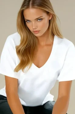 Blond Hour - Perfect Shiny V-neck Top - White