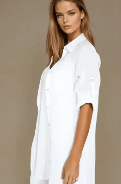 Blond Hour - Time Linen Shirt Dress White