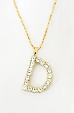 Caroline Svedbom - Letter Necklace D - Gold Crystal