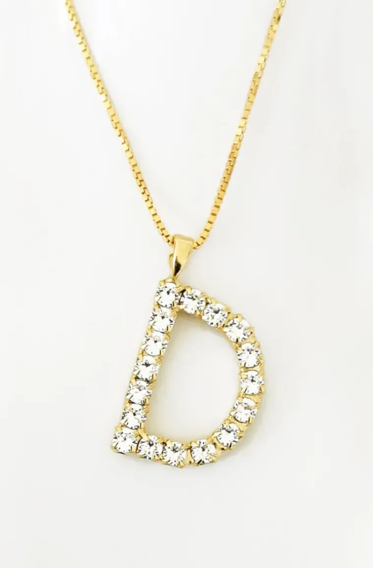 Caroline Svedbom - Letter Necklace D - Gold Crystal
