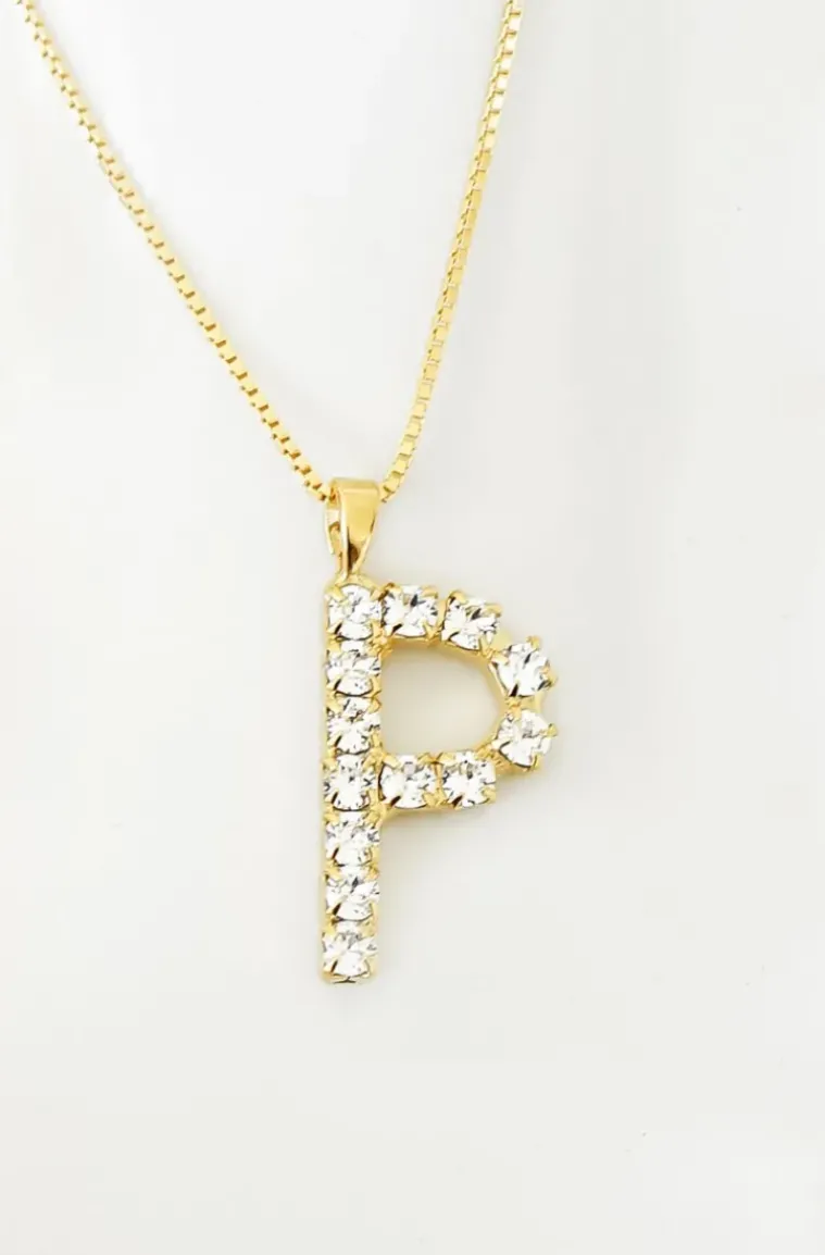 Caroline Svedbom - Letter Necklace P - Gold Crystal