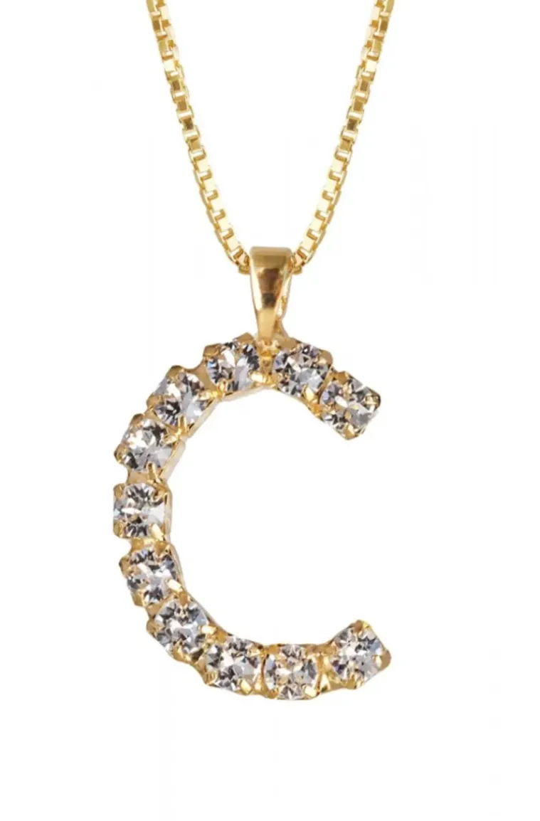 Caroline Svedbom - Letter Necklace C - Gold Crystal