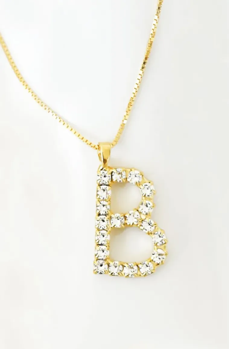 Caroline Svedbom - Letter Necklace B - Gold Crystal