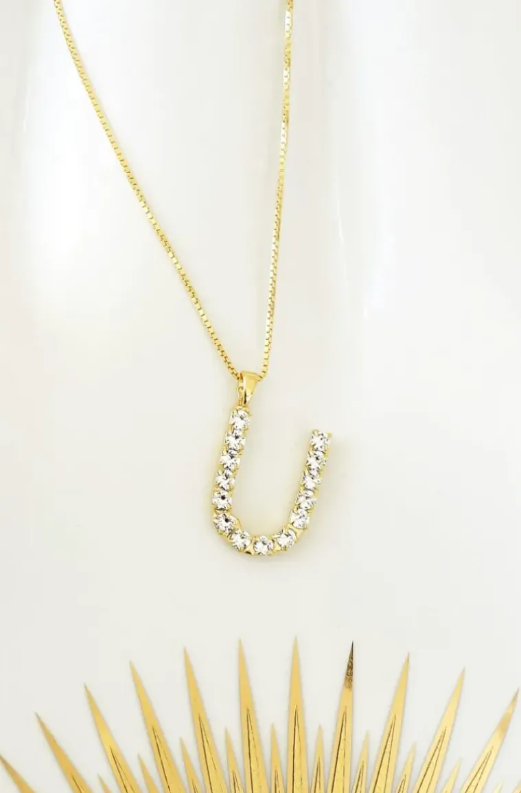 Caroline Svedbom - Letter Necklace U - Gold Crystal