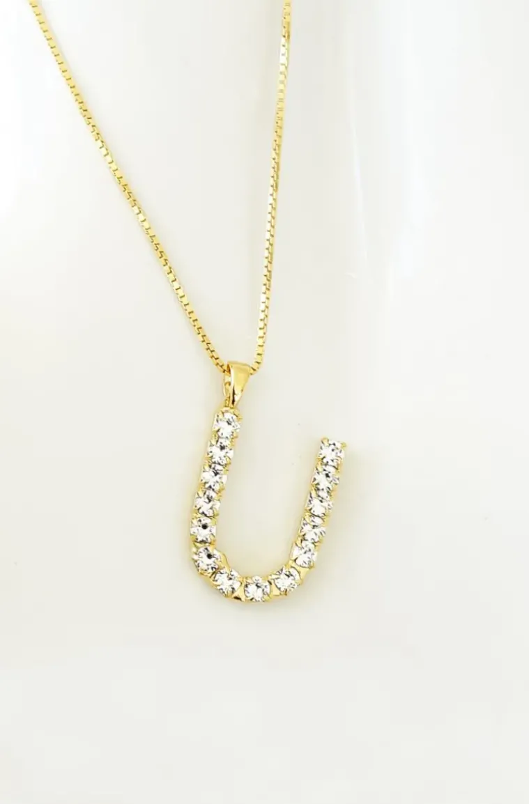 Caroline Svedbom - Letter Necklace U - Gold Crystal