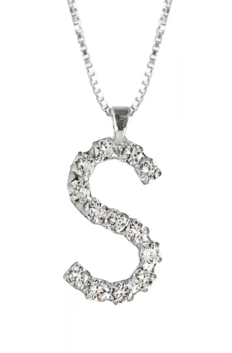 Caroline Svedbom - Letter Necklace S- Rhodium Crystal