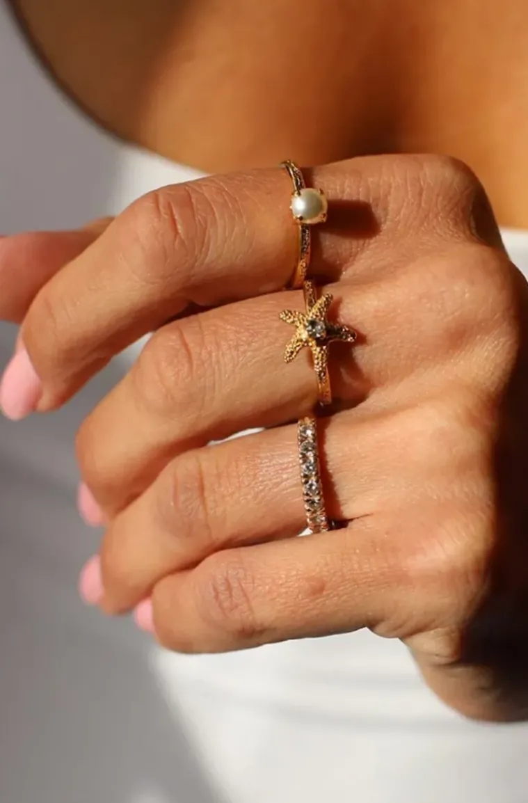 Caroline Svedbom - Mini Sea Star Ring - Rhodium Crystal