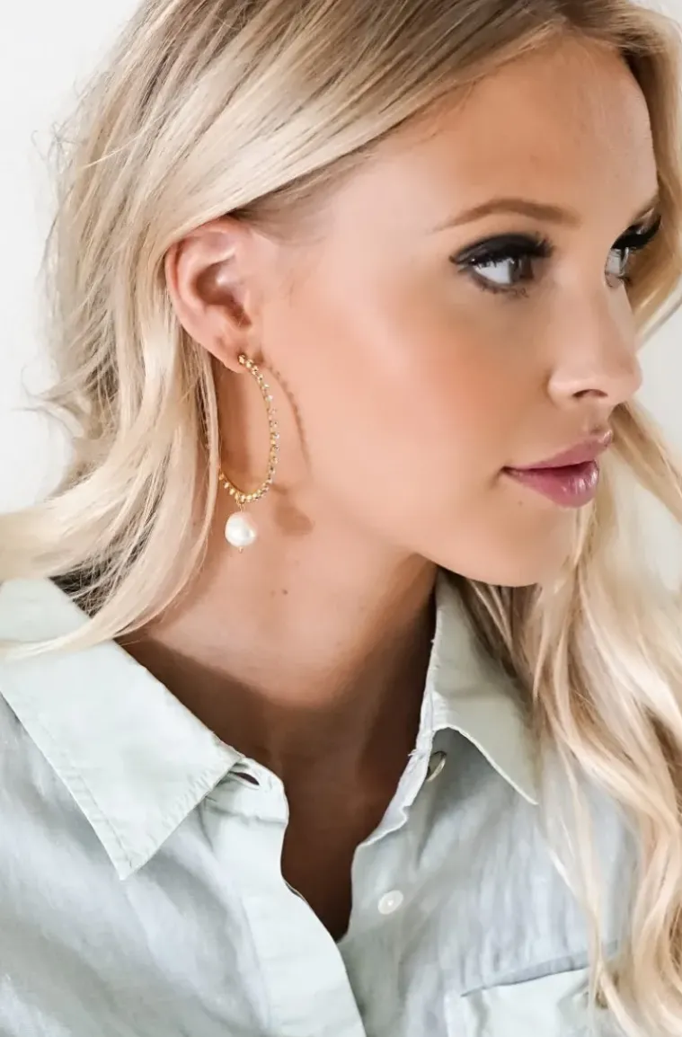 Caroline Svedbom - Miro Loop Earrings - gold pearl crystal