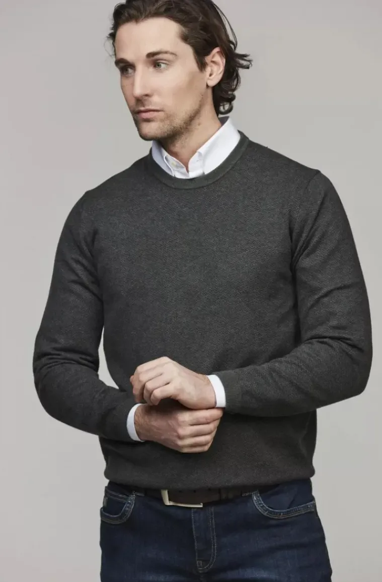 Hansen & Jacob - 2 tone Herringbone Knit Crew neck - Dark Green 57