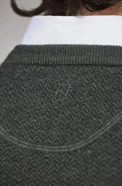 Hansen & Jacob - 2 tone Herringbone Knit Crew neck - Dark Green 57