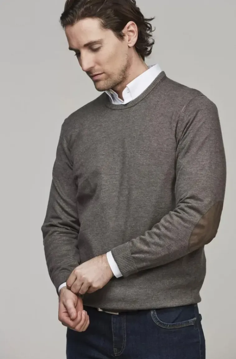 Hansen & Jacob - Crew neck sweater Elbow patch - Mole 07