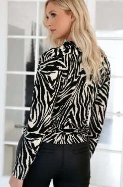 Mixed Brands - Animal print long sleeve Blouse 24888 -Zebra