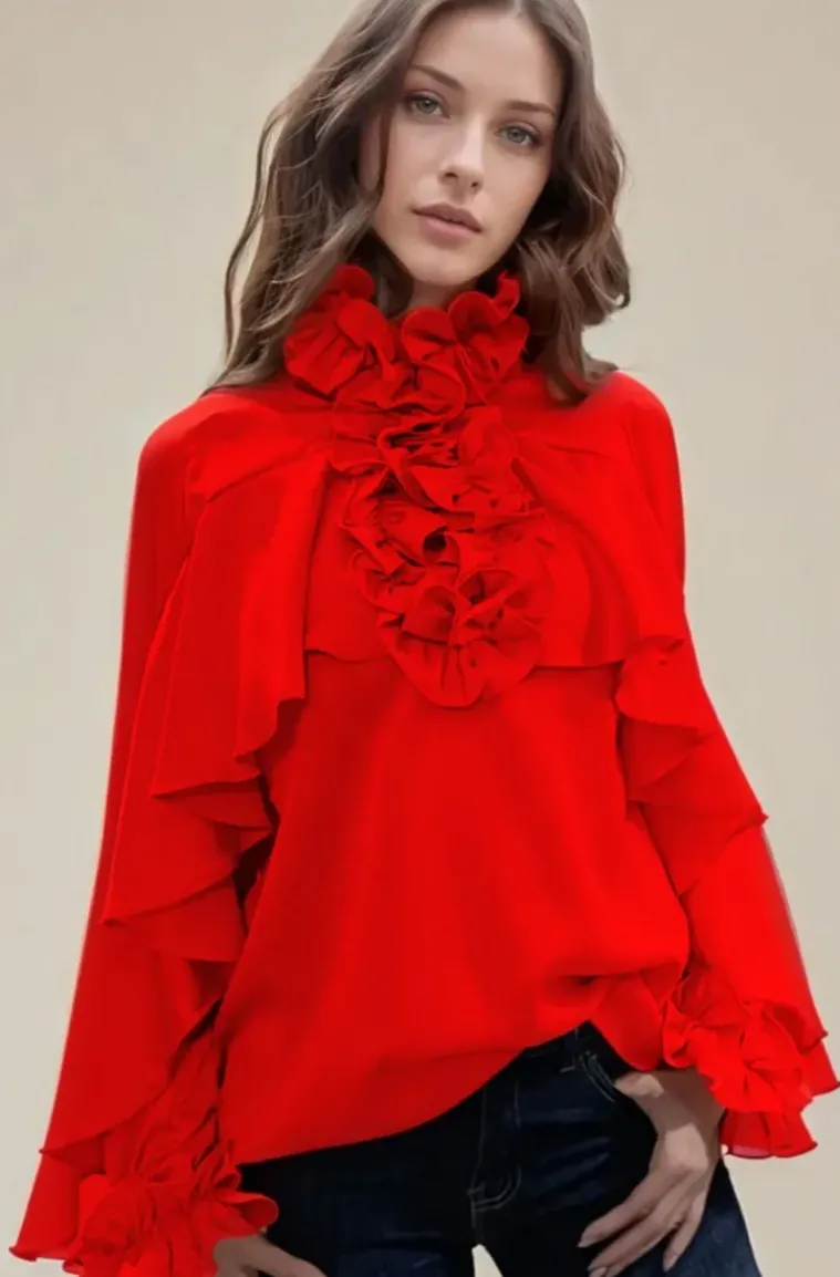 Mixed Brands - Blouse ruffle 9674 - Red