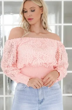 Mixed Brands - Bouse smocked offshoulder 12088 - Rose