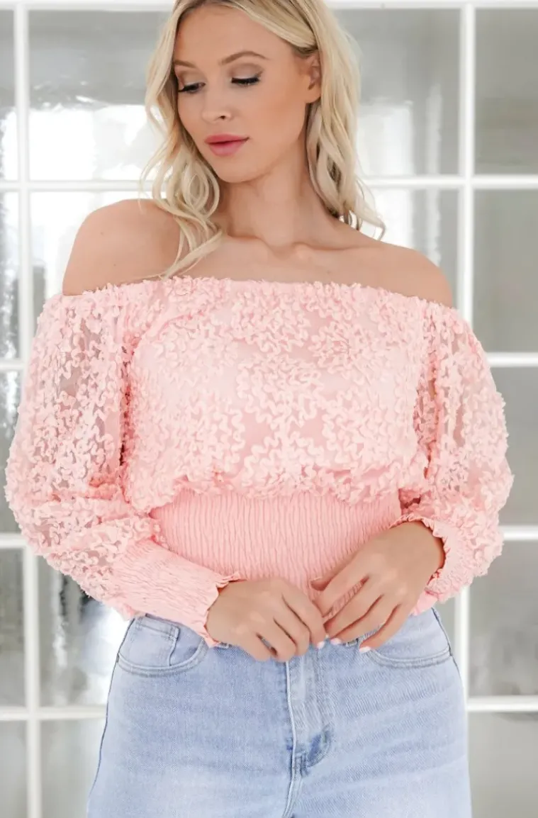 Mixed Brands - Bouse smocked offshoulder 12088 - Rose
