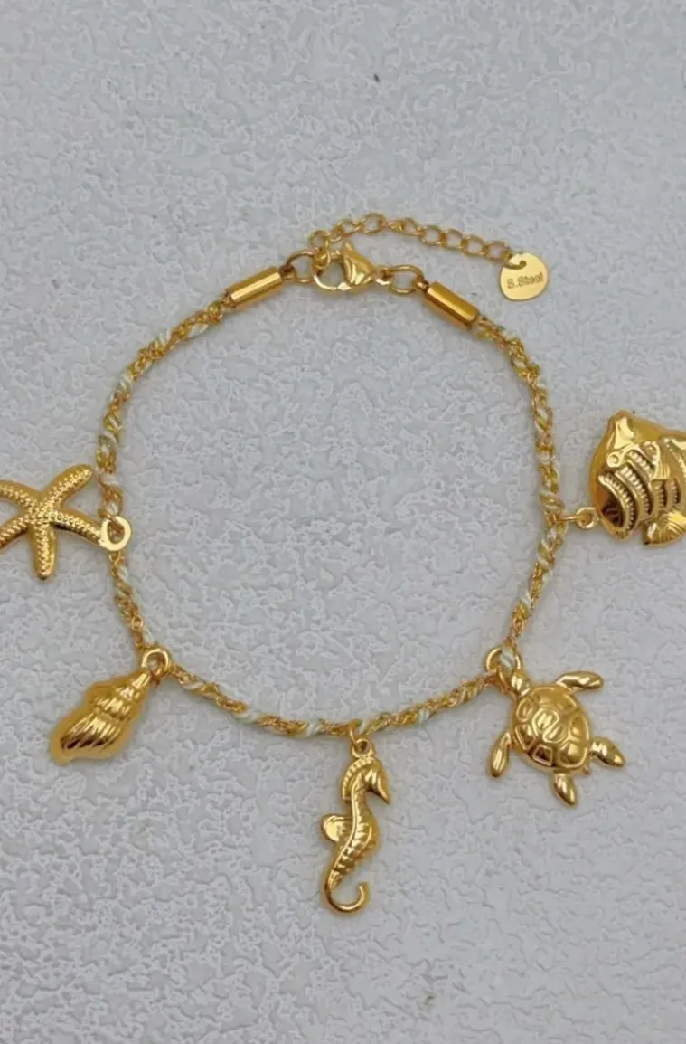 Mixed Brands - Bracelet turtle seahorse charms JBR327 - Gold