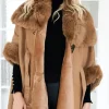 Mixed Brands - Coat with Faux fur details 88295/40913- Cuoio