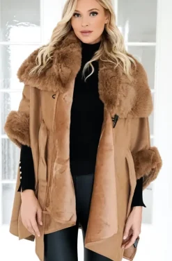 Mixed Brands - Coat with Faux fur details 88295/40913- Cuoio