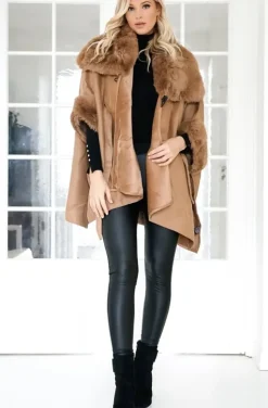 Mixed Brands - Coat with Faux fur details 88295/40913- Cuoio