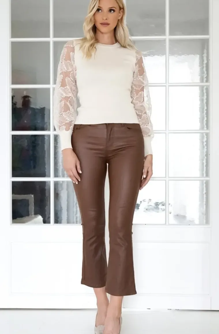 Mixed Brands - Coated pant Flare 6866 - Marrone-Camel