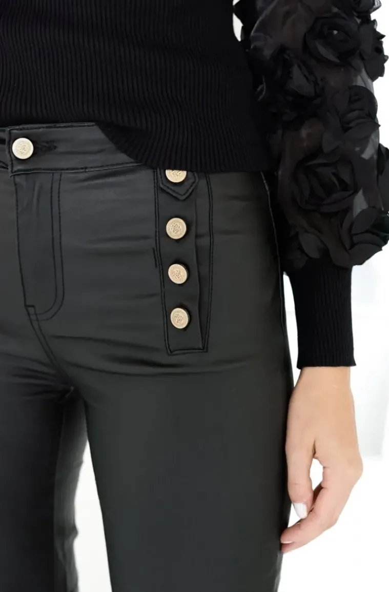 Mixed Brands - Coated pant with buttons 9252 - Black