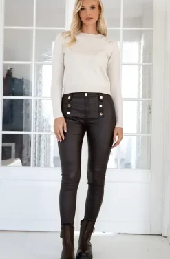 Mixed Brands - Coated Slim pants with buttons 2605 - Choco