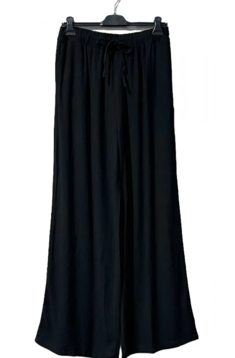 Mixed Brands - Cotton Linen Wide plus size trousers AC495 - Black