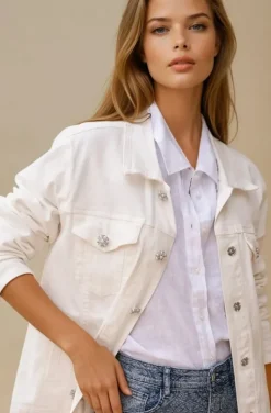 Mixed Brands - Denim jacket with pearl buttons DC385 - White