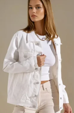 Mixed Brands - Denim jacket with pearl buttons DC385 - White