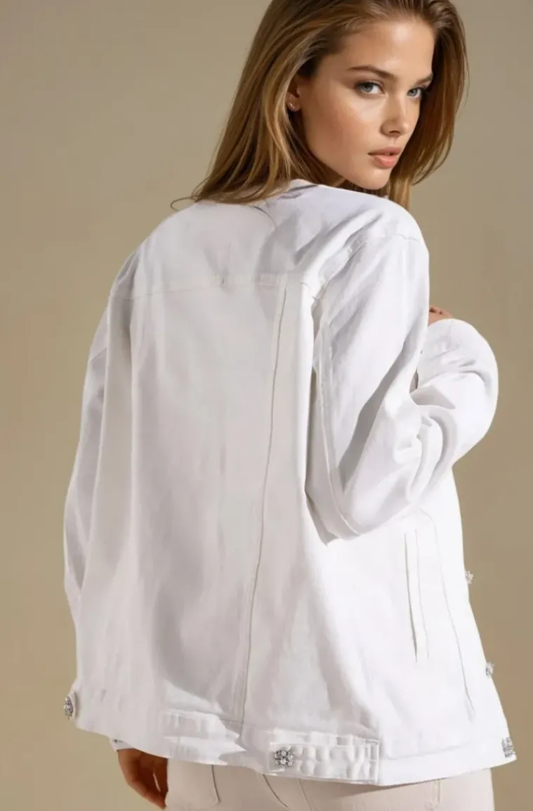 Mixed Brands - Denim jacket with pearl buttons DC385 - White