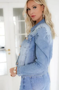 Mixed Brands - Denim jacket puff sleeve C16405 - Blue