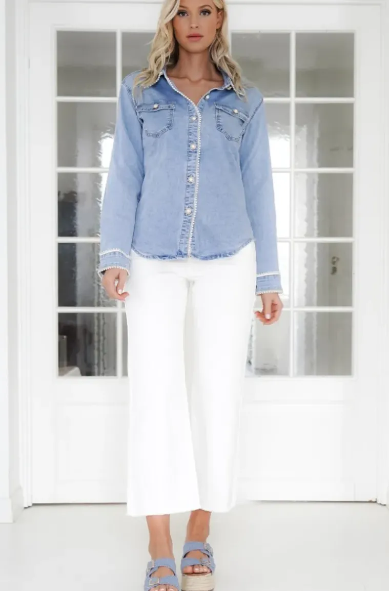 Mixed Brands - Denim shirt with Pearls 6035 - Blue