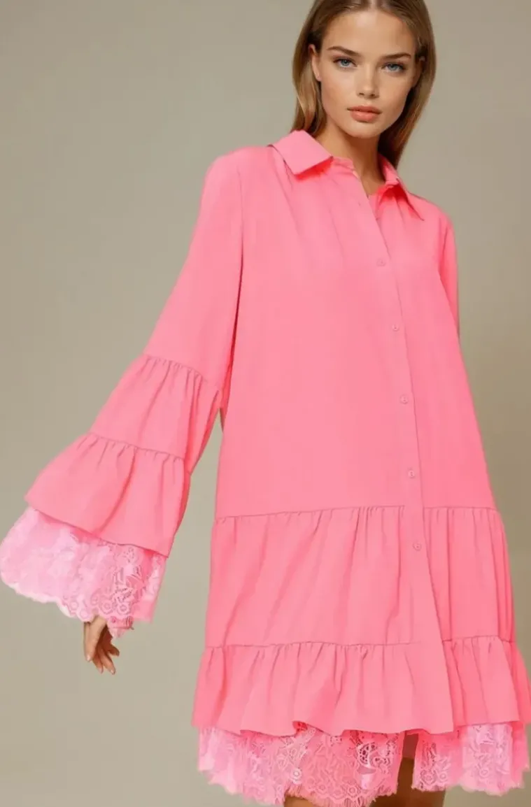 Mixed Brands - Dress with Lace 8505-3043 - Hot Pink
