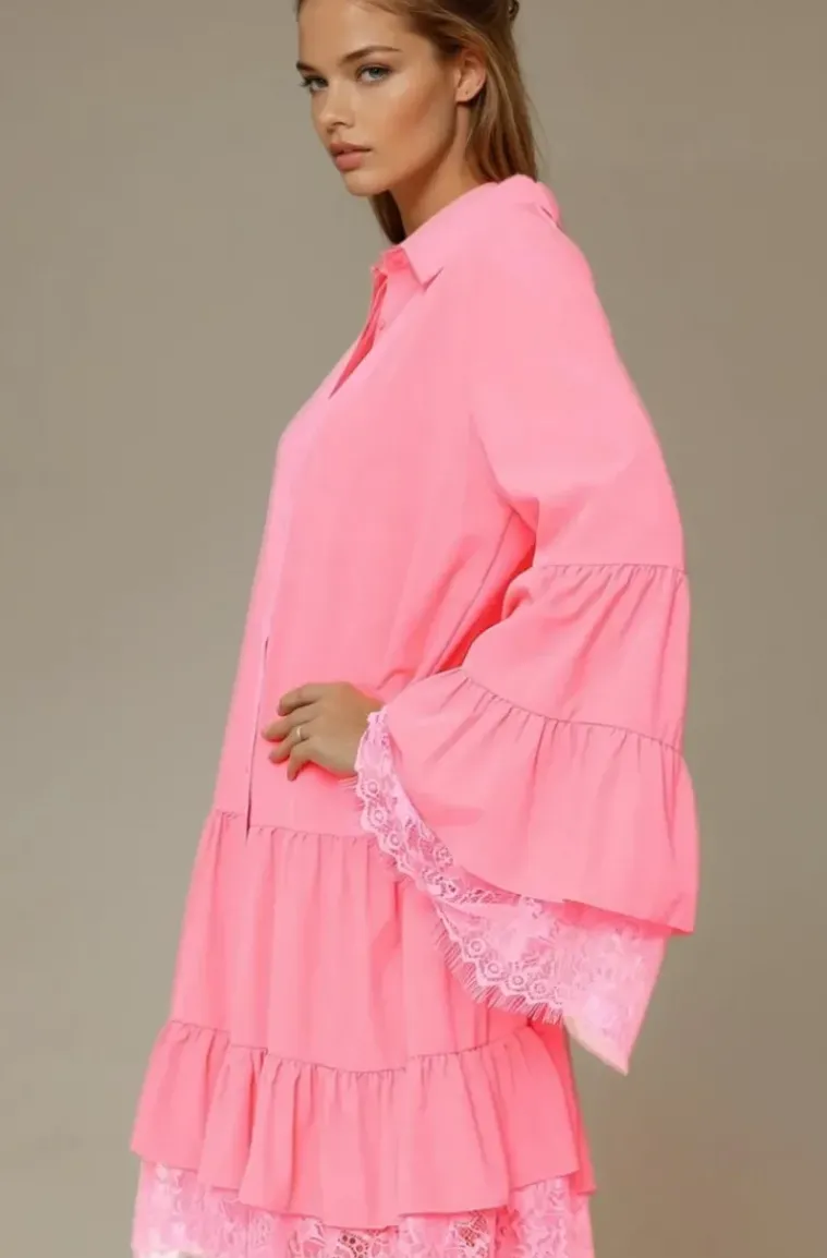 Mixed Brands - Dress with Lace 8505-3043 - Hot Pink
