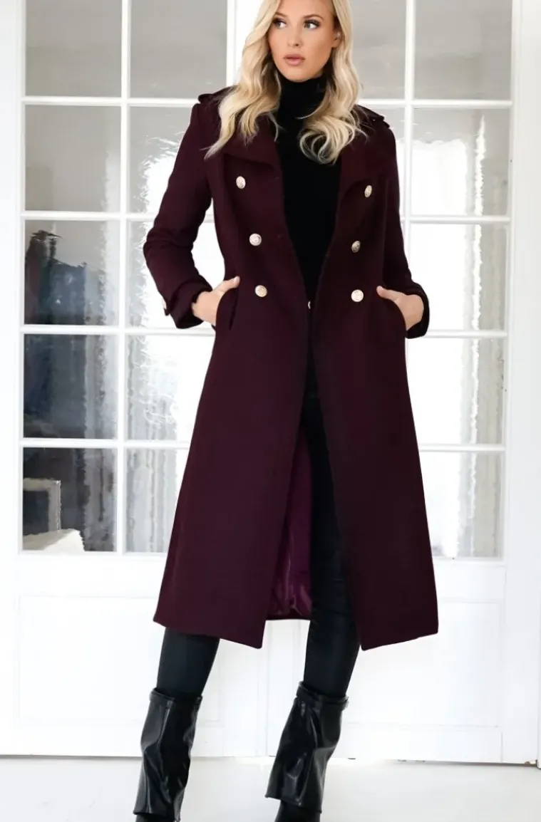 Mixed Brands - Elegant Double breasted long Coat - Magenta