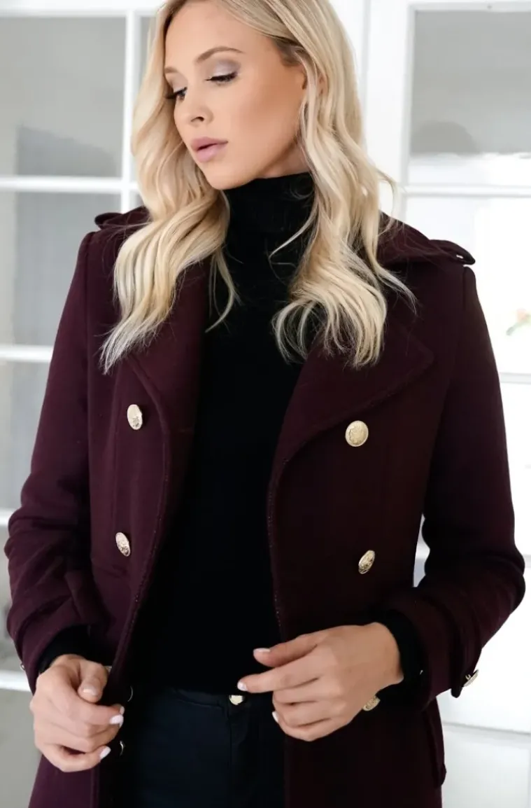 Mixed Brands - Elegant Double breasted long Coat - Magenta