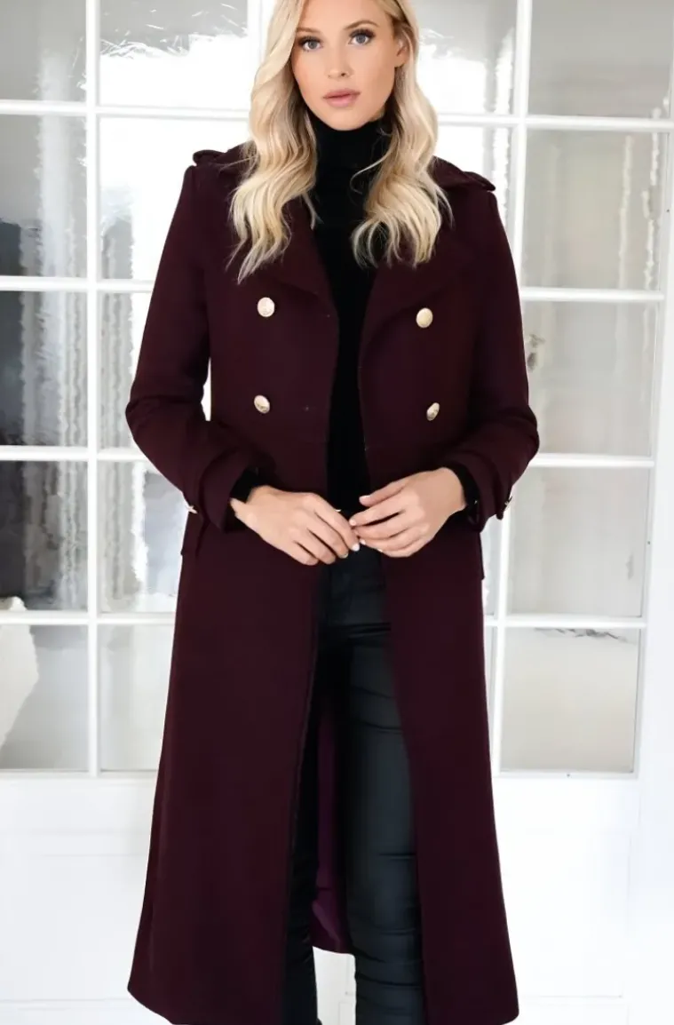 Mixed Brands - Elegant Double breasted long Coat - Magenta