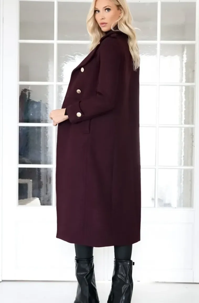 Mixed Brands - Elegant Double breasted long Coat - Magenta