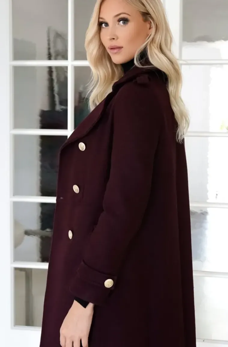 Mixed Brands - Elegant Double breasted long Coat - Magenta